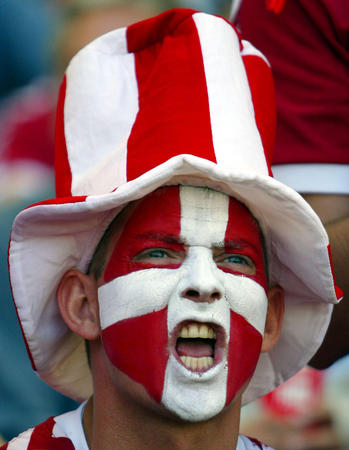  Danish soccer fan cheers for his team before a Group A match between France and Denmark at the World Cup Finals in Inchon June 11, 2002
