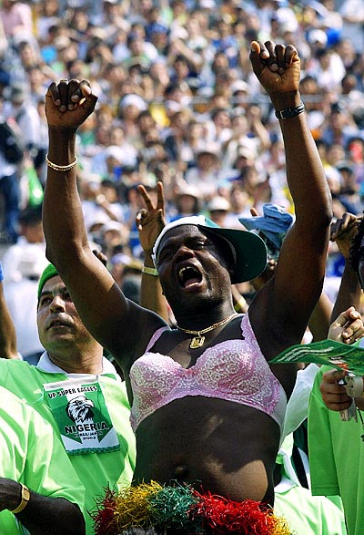 One fan donned a brassiere to show support for the Nigerian squad