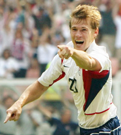 U.S. player Brian McBride celebrates his goal against Mexico in the first half of their World Cup Finals second round match in Chonju June 17, 2002.