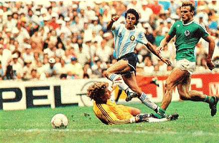 The goal that won the World Cup for Argentina six minutes from time. Burruchaga raced clear, beat Schumacher with a simple finish and Briegel (right) was too late to tackle. 